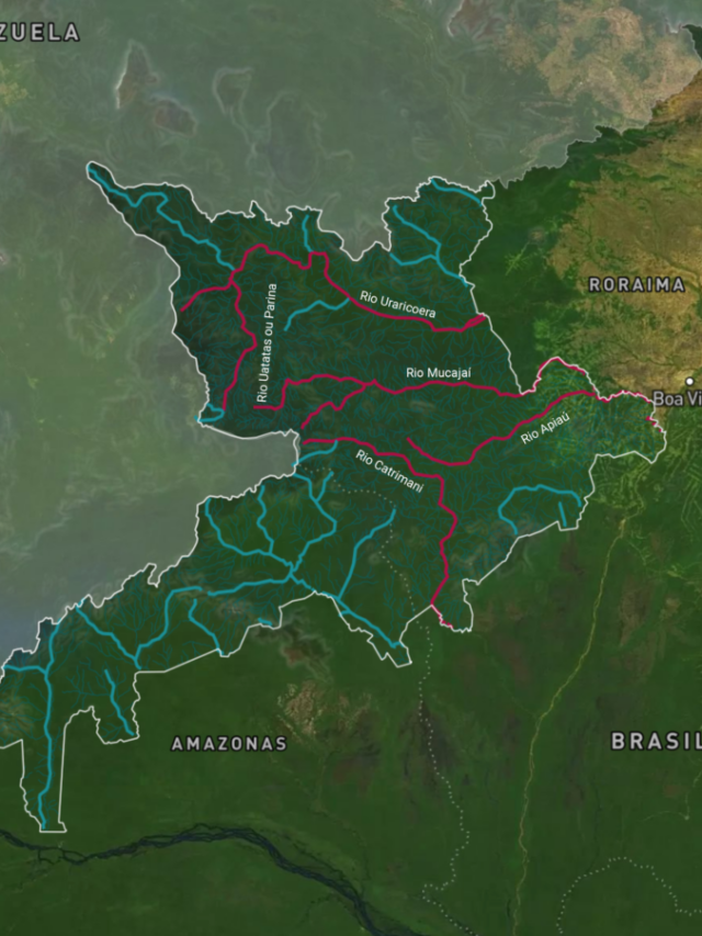 Terra indígena Yanomami com rios e comunidades em risco